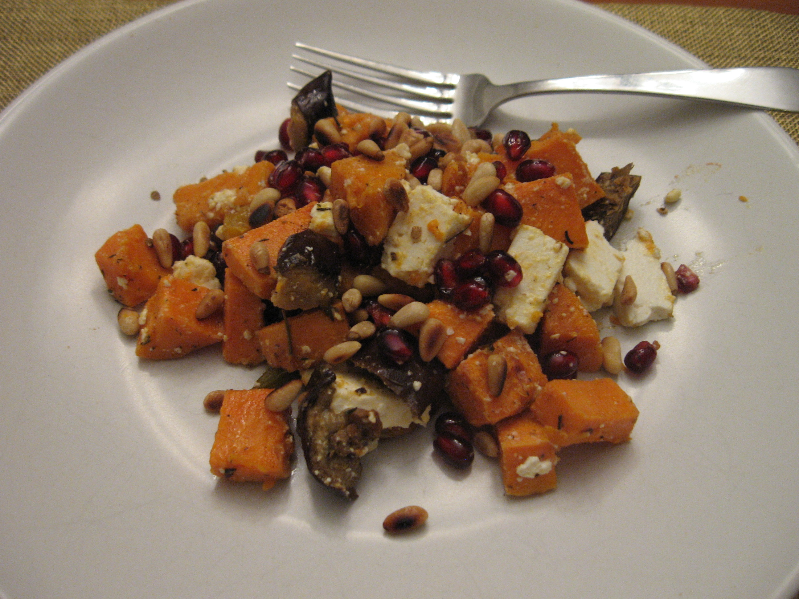 Roasted Yam Salad with Pomegranate and Feta