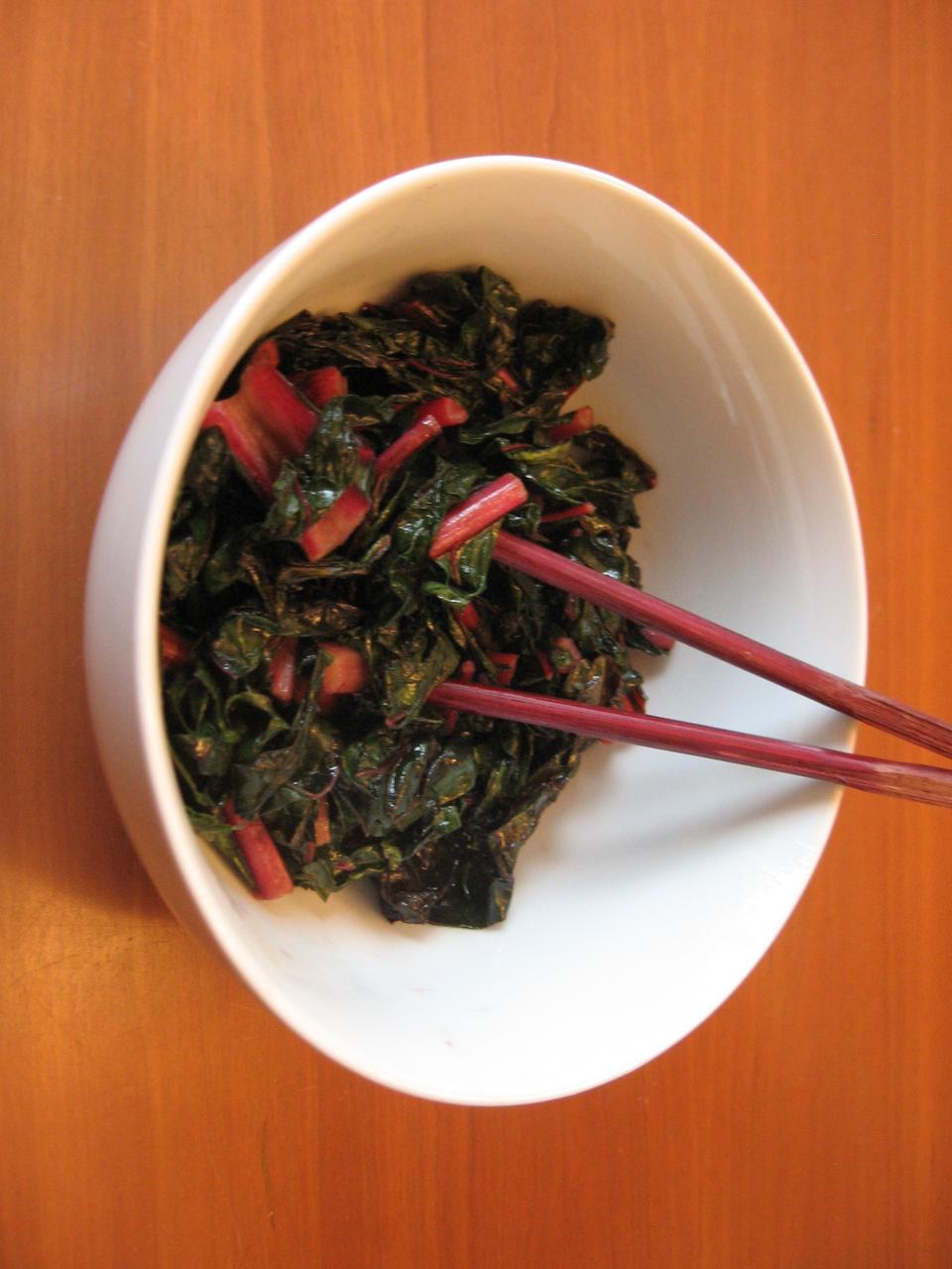 Red Swiss Chard Sauteed with Garlic and Red Pepper Flakes