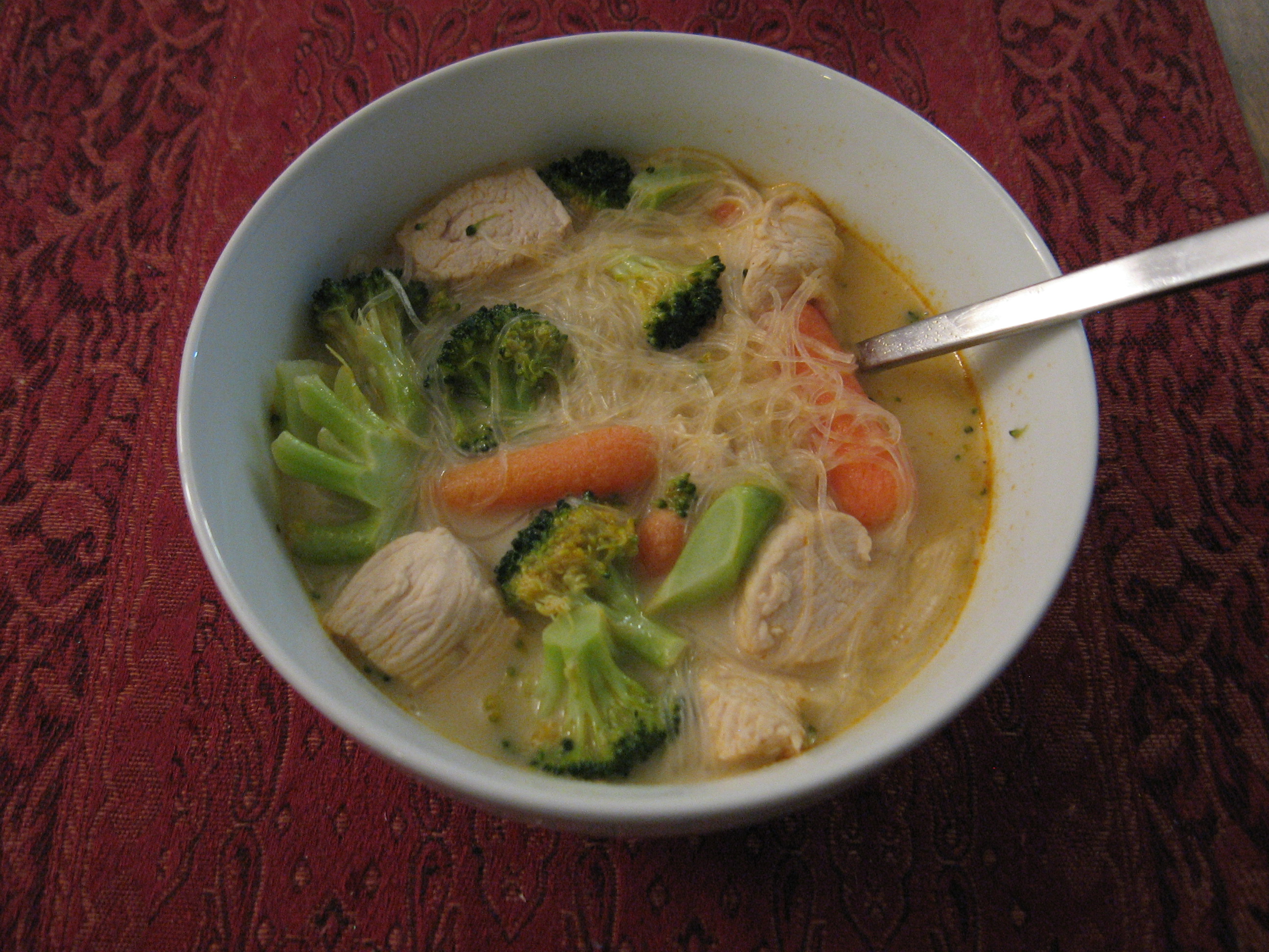 Thai Tom Kha Gai soup with Chicken and Rice Vermicelli Noodles