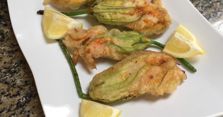 Pan Fried Zucchini Flowers Stuffed with Ricotta and Fresh Oregano