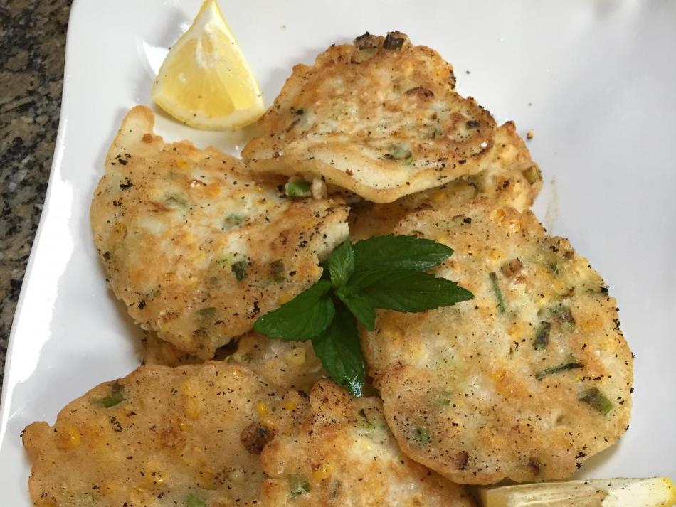 Corn and Green Onion Fritters with Savoury Ricotta Slather