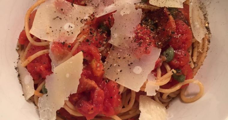 Tomato Sauce with Bacon and Capers