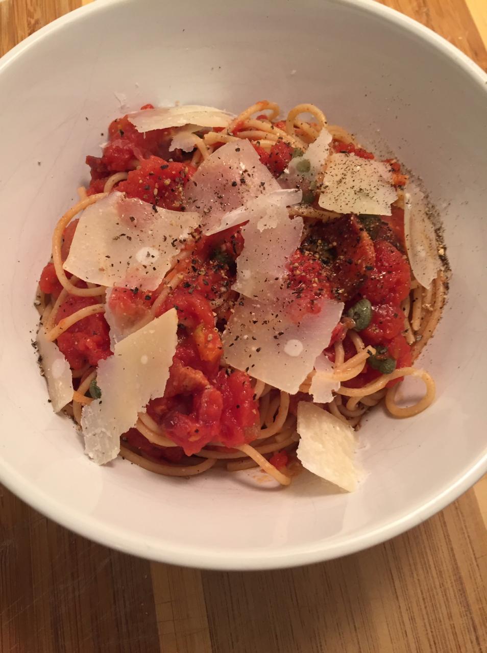 Tomato Sauce with Bacon and Capers