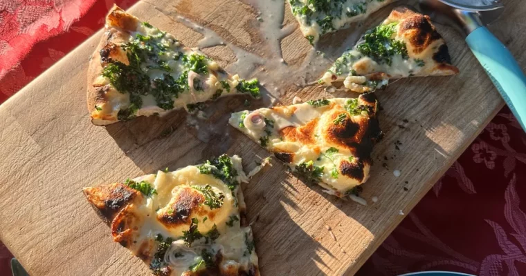 Annabel’s Sechelt Garlic and Cream Kale Pizza